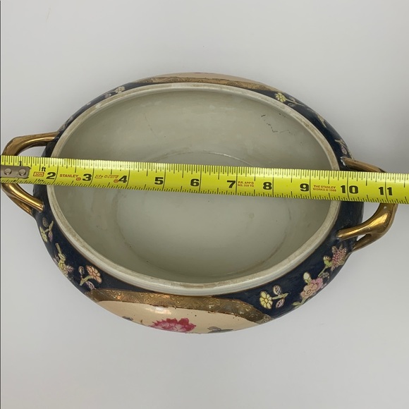 Antique hand-painted Floral porcelain tureen Satsuma style Cobalt Blue Gold Gilt - Picture 12 of 13